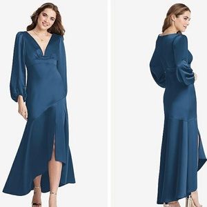 NWT LOVELY Teagan Dusk Blue Charmeuse High-Low Asymmetrical Dress, Sz 4